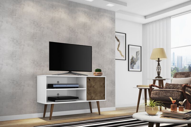 Liberty Small TV Stand in White and Brown