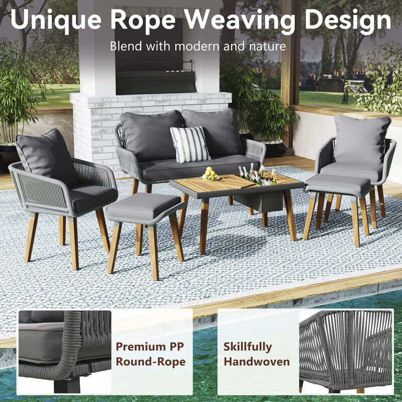 Merax 6-Piece Rope Outdoor Patio Furniture Seating Set