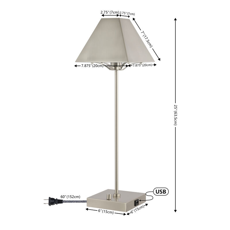 Ruthen Industrial Style Iron Pyramid Bedside LED Table Lamp with USB Charging Port