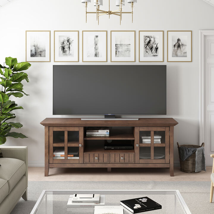 Acadian SOLID WOOD 60 inch Wide Transitional TV Media Stand in Rustic Natural Aged Brown For TVs up to 65 inches