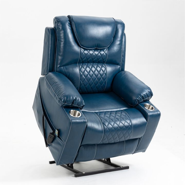 Leather Recliner Chair with 2 Cup Holder, Lounge Chair Power Lift Chair Relax Sofa Chair