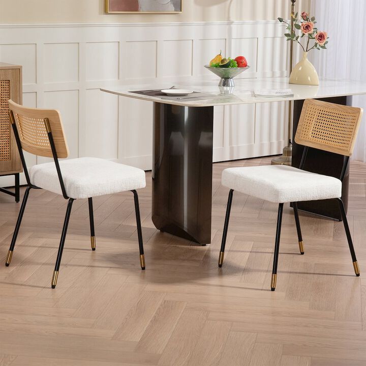 Glamour Home Set of 2 Beige Woven Fabric Dining Chair Rattan Backrest Black