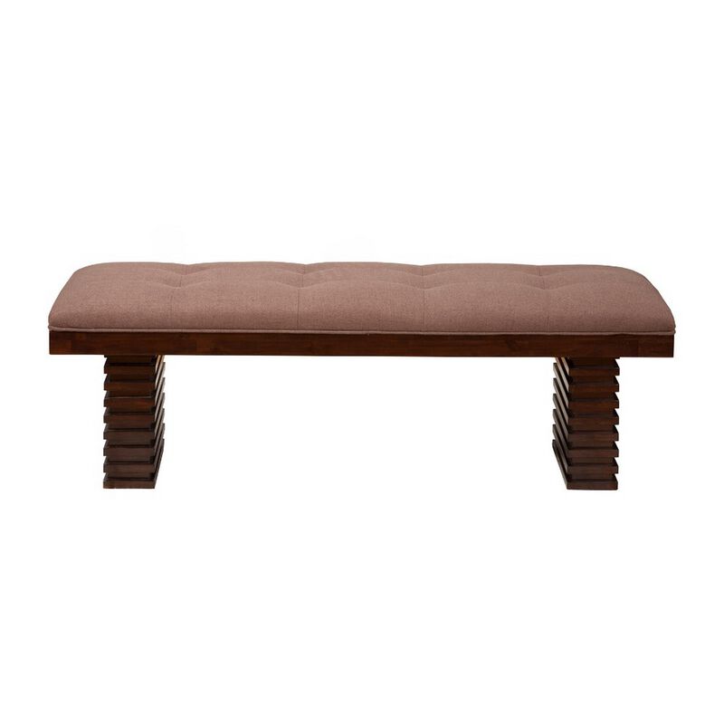Wooden Dining Bench With Tufted Upholstery Brown-Benzara image number 1