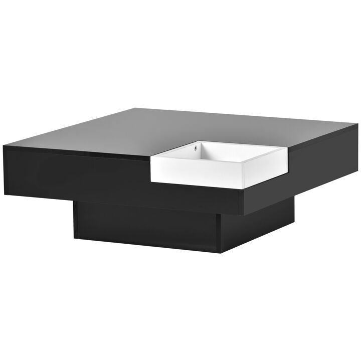 Merax Square Coffee Table with Detachable Tray and Plug-in 16-color LED Strip Lights Remote Control for Living Room