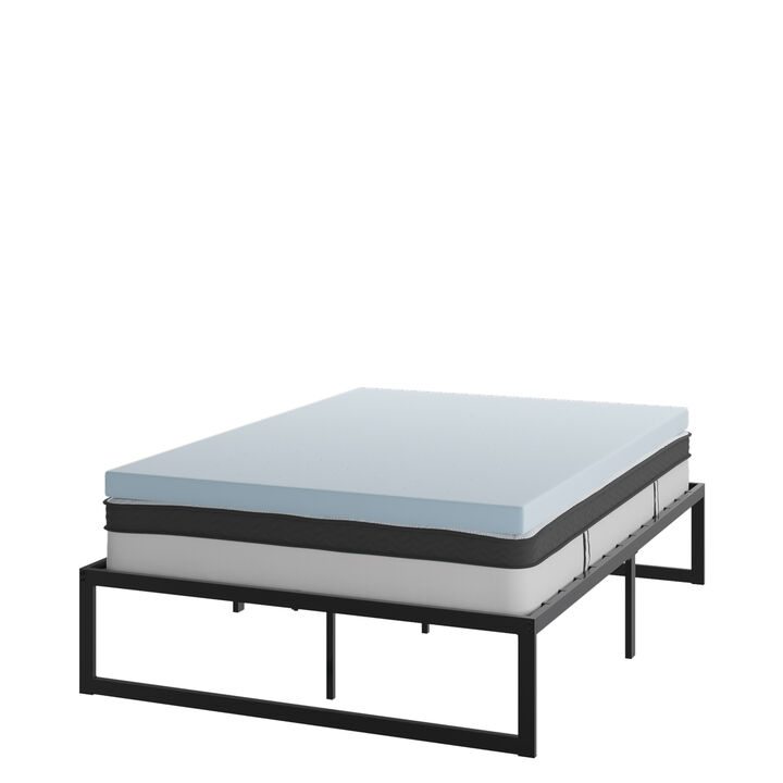 Leo 14 Inch Metal Platform Bed Frame with 10 Inch Pocket Spring Mattress in a Box and 3 inch Cool Gel Memory Foam Topper - Full