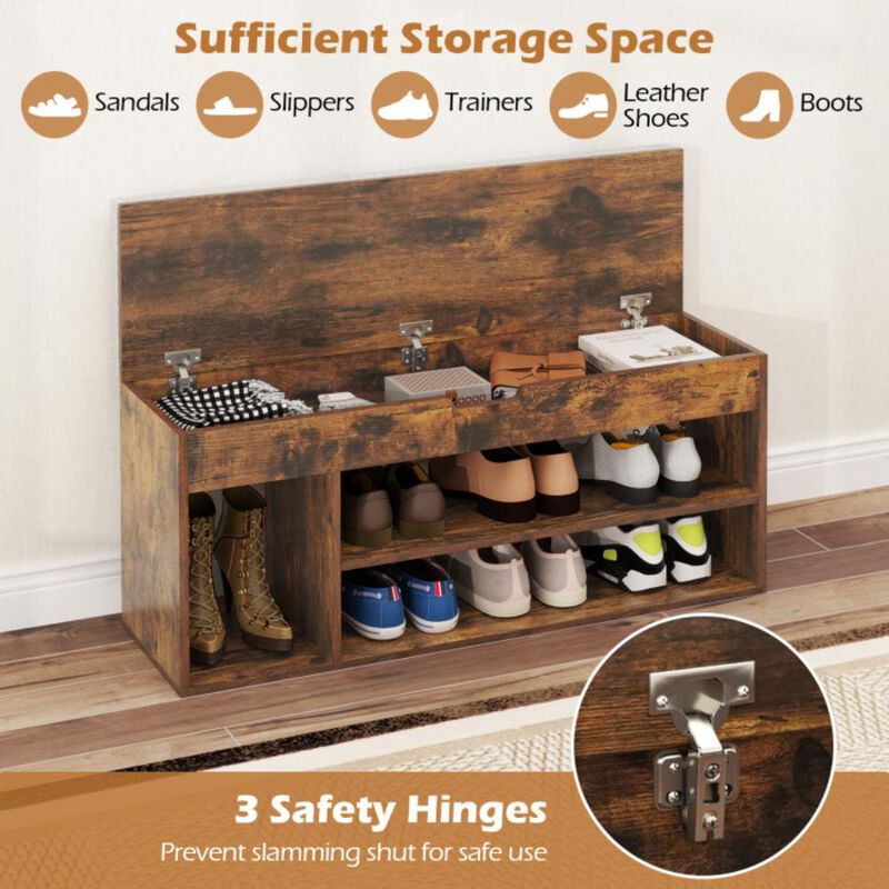 Hivvago Padded Seat Shoe Bench with Hidden Storage and 3 Open Shelves