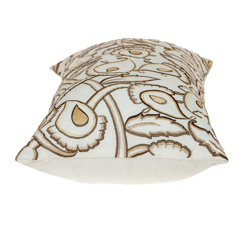 HomeRoots 14" X 24" Brown and White Cotton Lumbar Throw Pillow with Embroidery image number 2