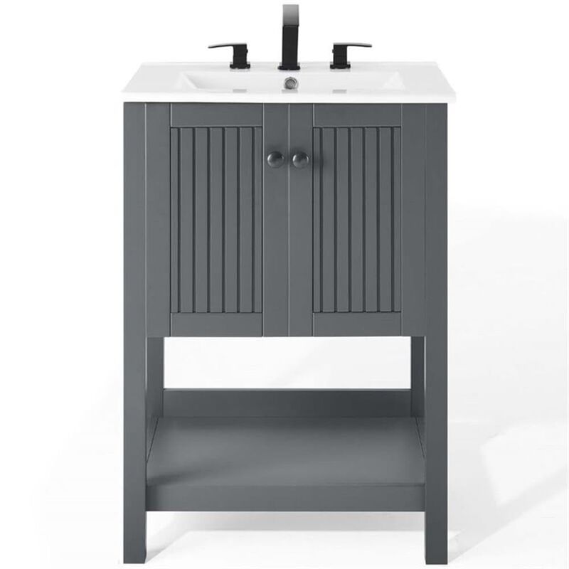 Modway Steam Bathroom Vanity Cabinet, 24" with White Sink, Gray image number 2