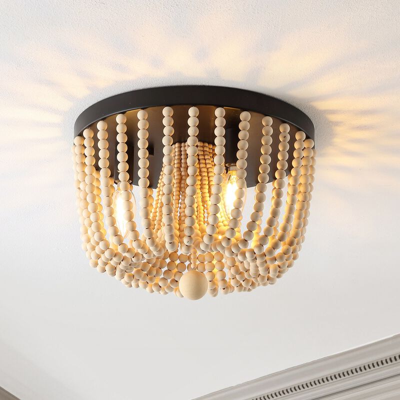 Eivissa 3-Light Coastal Farmhouse Iron/Wood Bead LED Flush Mount