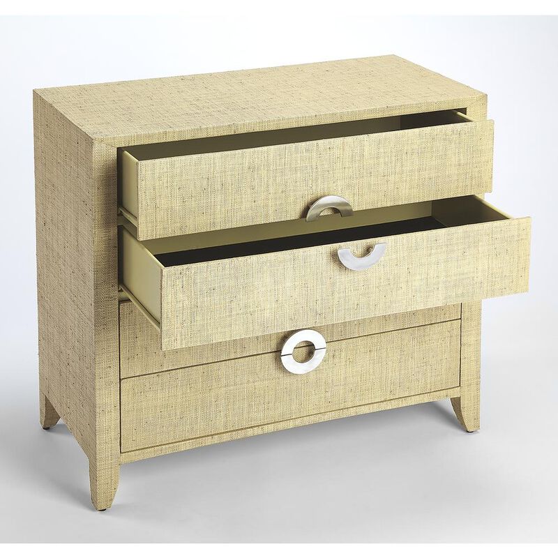 Butler Specialty Amelle 4-Drawer Raffia Accent Chest, Cream, Yellow image number 3