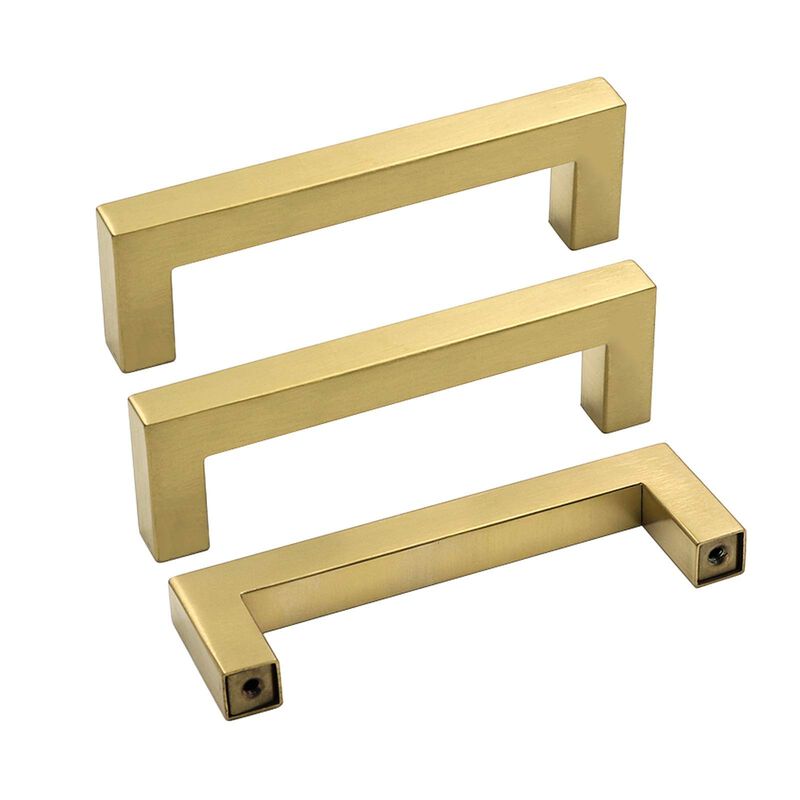 goldenwarm Brushed Brass Cabinet Pulls Gold Drawer Handles - LSJ12GD102 Square Kitchen Cabinet Hardware 4"" Hole Centers Cupboar