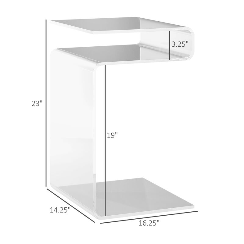 HOMCOM 2-Tier Acrylic Side Table, Modern S-Shaped End Table for Small Spaces, Home Decor Display, 14.25" x 16.25" x 23", Clear