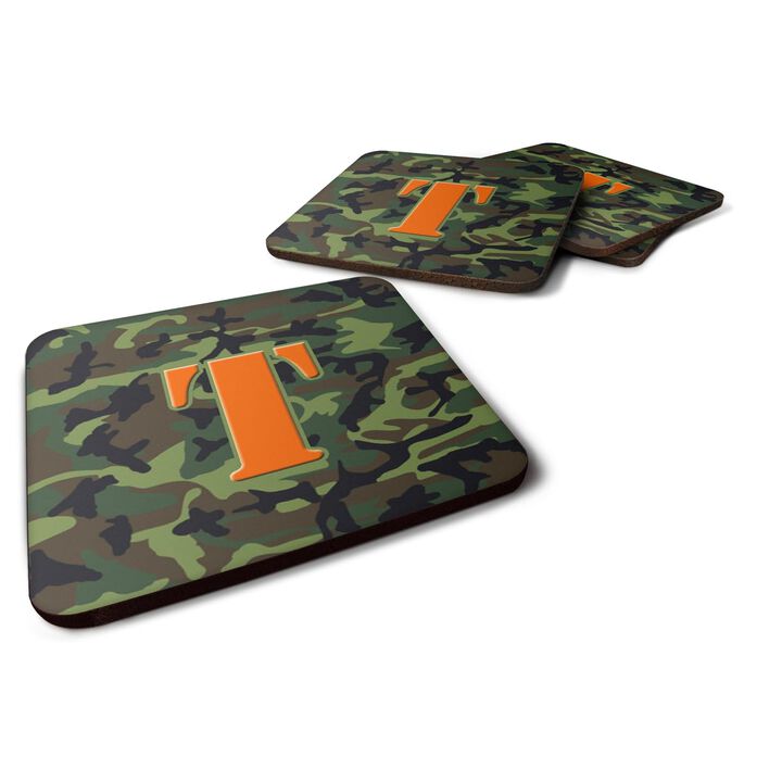 Caroline's Treasures CJ1030-TFC Monogram-Camo Green Foam Coasters (Set of 4), Initial Letter T, 3.5 H x 3.5 W, Multicolor