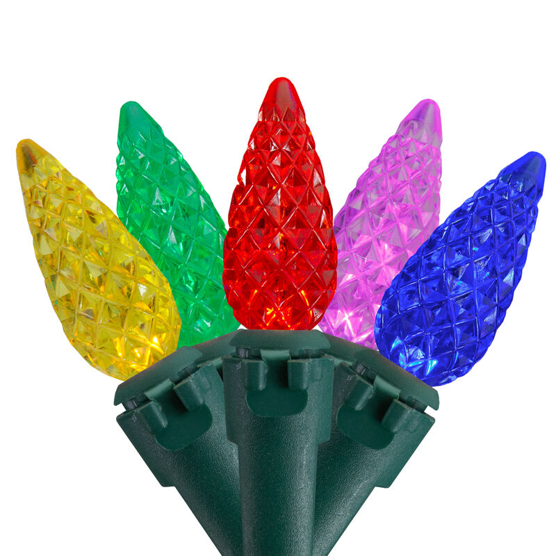 200 Count Multi-Color LED Faceted C6 Christmas Lights - Green Wire image number 0