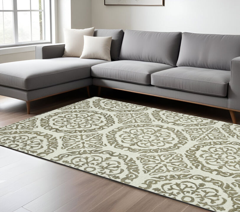 HomeRoots Wool Medallion Hand Hooked Area Rug