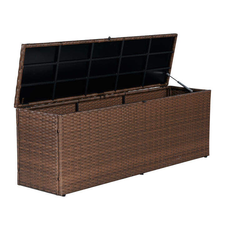 Nino 59.06" Modern Minimalist Outdoor Faux Wicker Deck and Patio Storage Box, Brown