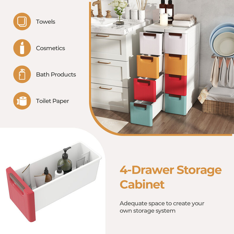 Narrow 4-Drawer Storage Cabinet on Wheels for Small Spaces-Multi Color image number 4