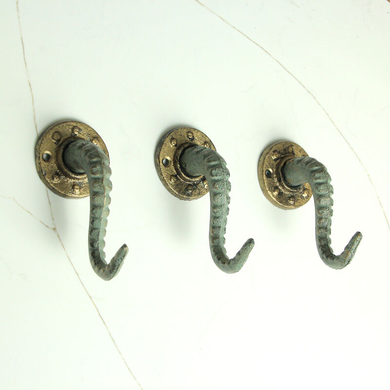 Set of 3 Verdigris Bronze Cast Iron Octopus Tentacle Wall Hooks: Nautical Key Hangers, 4.5 Inches High - Easy to Install - Enhance Your Decor with Coastal Charm image number 7