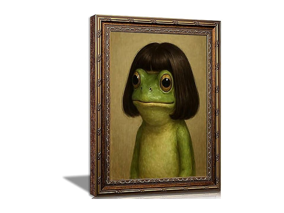 Funny Frog Wall Art Vintage Gold Frame Froge Decor Interesting Animal Cute Room