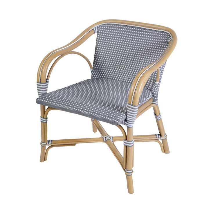 Butler Specialty Portofino 18.75 in. Seat Height Rattan Arm Chair, White and Navy