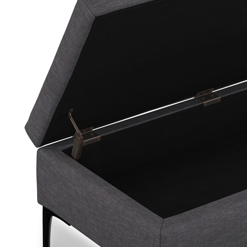 Rebecca 48 inch Wide Mid Century Modern Rectangle Large Coffee Table&nbsp;Storage Ottoman with Lift up Lid in Slate Grey Polyester , Assembled image number 9