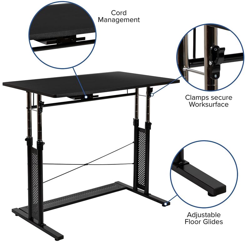 Flash Furniture Fairway Height Adjustable (27.25-35.75"H) Sit to Stand Home Office Desk - Black