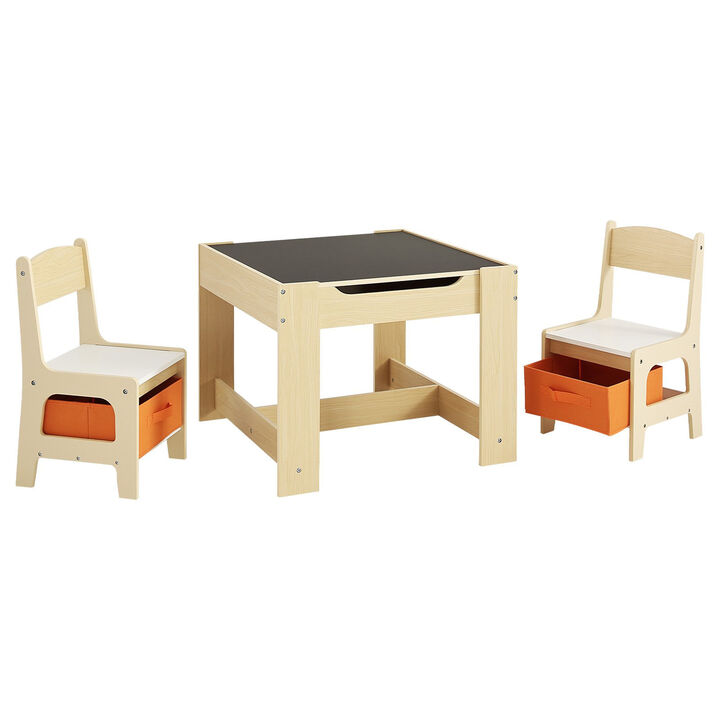 Children's Table and 2 Chairs Set for Drawing, Crafts and Reading-Burlywood Color