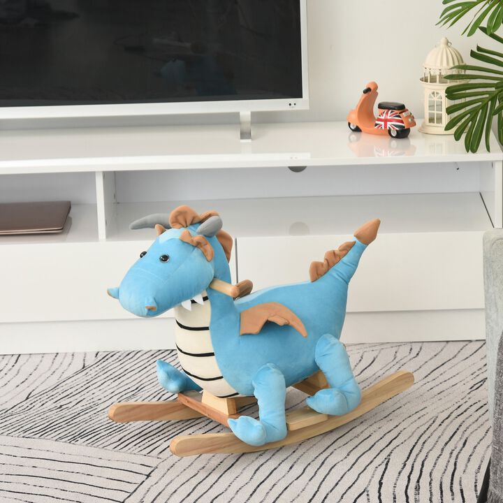 Kids Plush Ride-On Rocking Horse Toy Dinosaur Ride Rocking Chair with Realistic Sounds for Child 18-36 Months - Blue