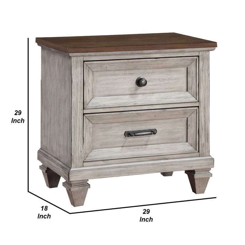 Nightstand with 2 Drawers and USB Port, Cream and Brown-Benzara image number 5