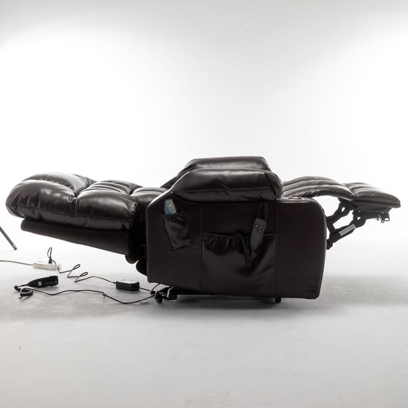 Leather Lift Recliner with Heat and Massage Lift Sofa Chair with 2 Pockets, 2 Cup Holder, 2 Remote image number 5
