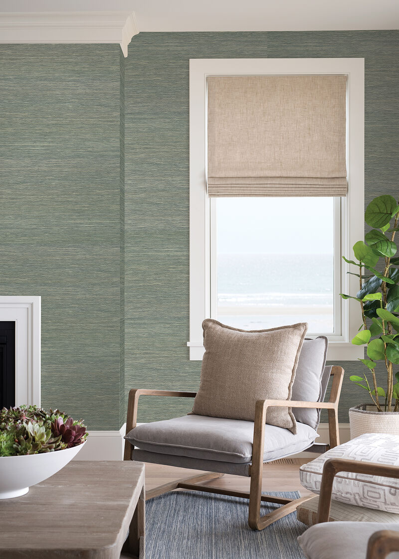 Batad Green Grasscloth Wallpaper image number 1