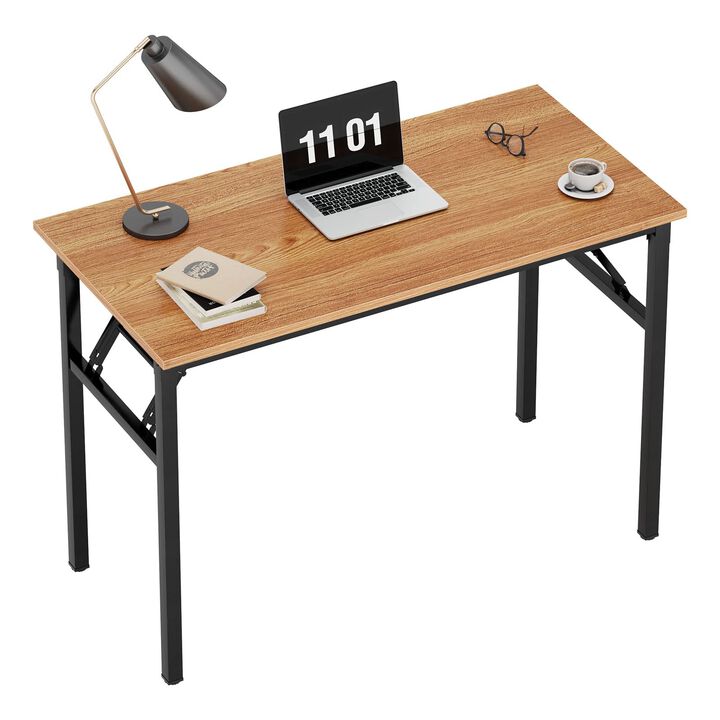 Need Small Computer Desk 31.5 inches Folding Table No Assembly Sturdy Small Writing Desk Folding Desk for Small Spaces, Teak Col
