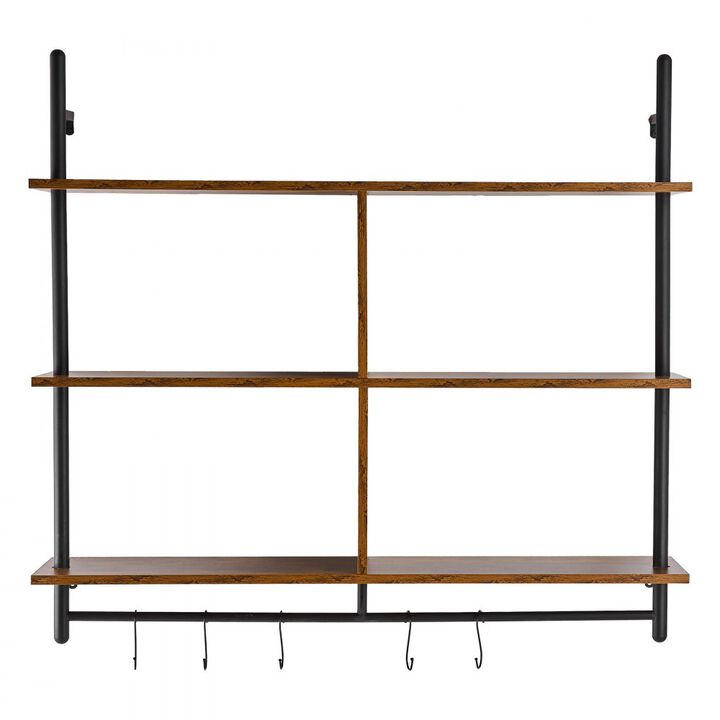 Industrial Pipe Wall Shelf with 3 Tiers for Kitchen Storage or Bedroom Decor