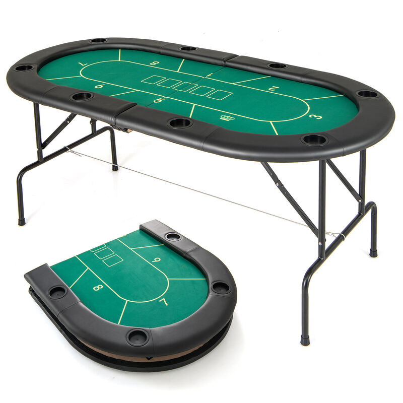 Portable Folding Poker Table with 8 Built-In Cup Holders image number 0