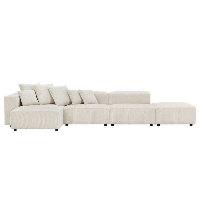 Soft Corduroy Sectional Modular Sofa 4 Piece Set, Small L-Shaped Chaise Couch for Living Room, Apartment, Office, Beige