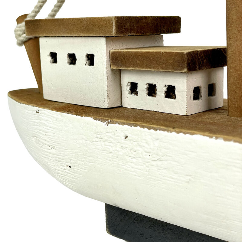 13.5in Wood Fishing Boat Statue Nautical Decor Handcrafted Ship Modell image number 2