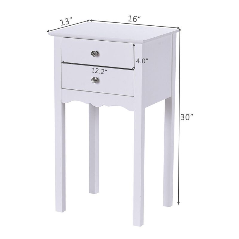 Practical Sturdy Vintage Side End Table with 2 Storage Drawers