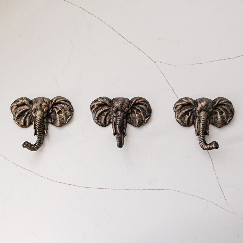Set of 3 Cast Iron Elephant Antique Gold Wall Hooks - Stylish, Durable, and Functional Decorative Hooks for Organizing Hats, Towels, Coats, Keys, or Pet Leashes image number 1