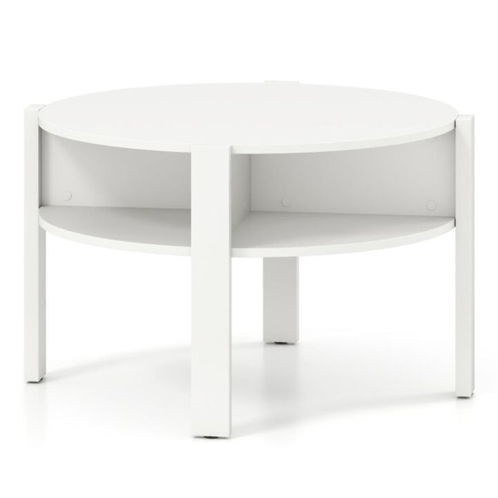 Hivvago Round Coffee Table with Storage Shelves for Small Space