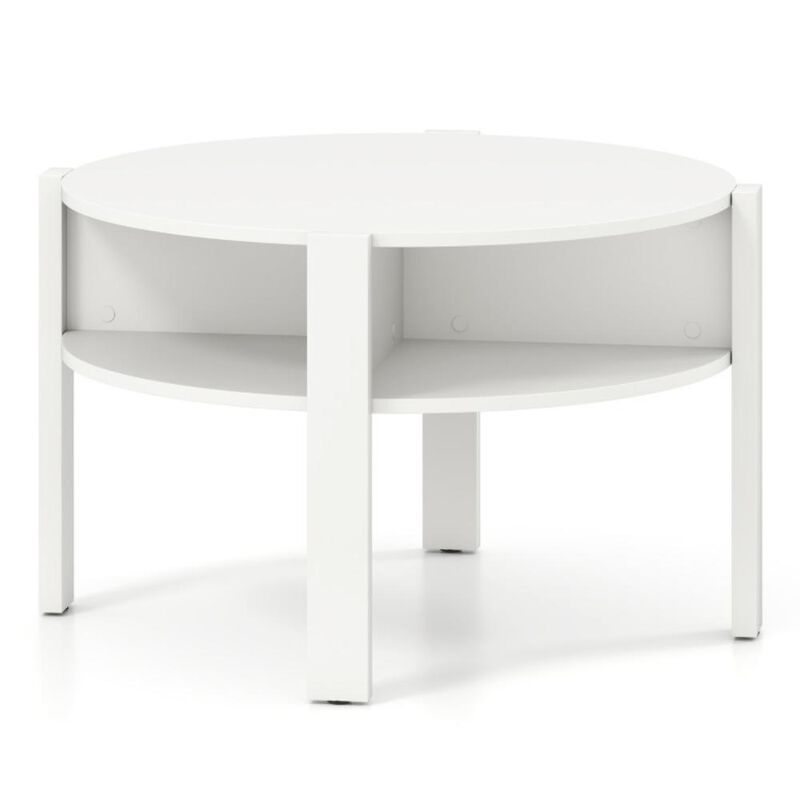 Hivvago Round Coffee Table with Storage Shelves for Small Space