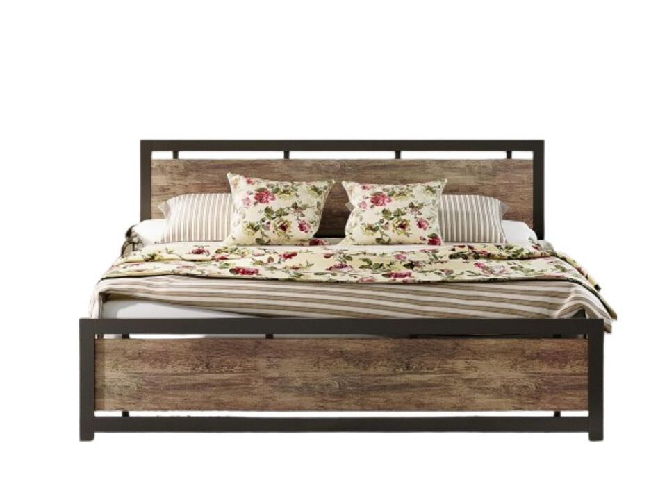 King Bed Frame With Headboard And Footboard, Metal Strong Supports, Easy Assembly, Noise-Free, No Box Spring Needed, Walnut