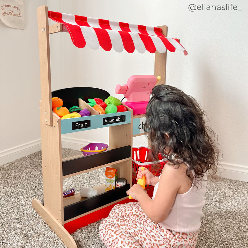 Teamson Kids My Little Helper Market Stand Playset with Awning and Produce Stand, Multicolor image number 5