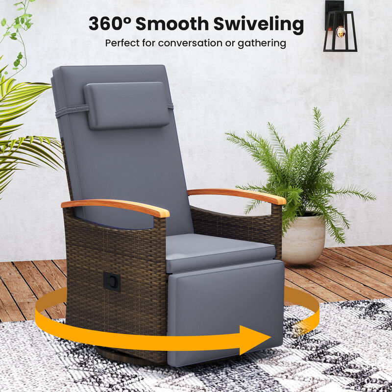 Outdoor Rattan Swivel Recliner Chair Set of 2 with Adjustable Backrest and Footrest image number 3