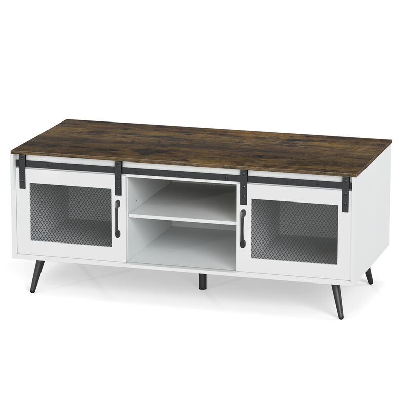Farmhouse Coffee Table with Sliding Doors Rectangular with Adjustable Shelf-Rustic Brown image number 0