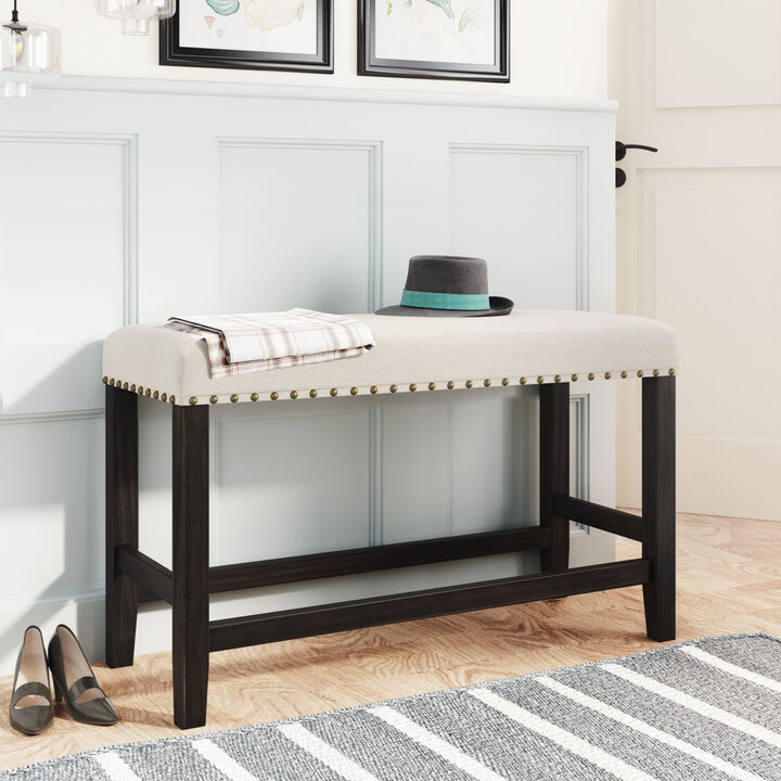 Rustic Wooden Upholstered Dining Bench for Small Places