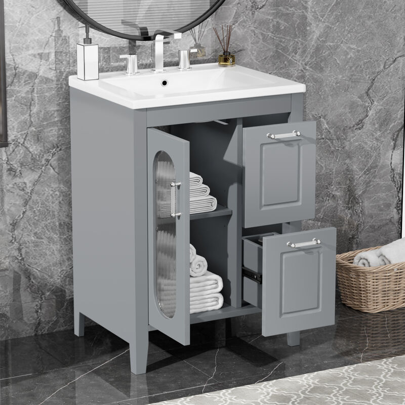 Merax  Painted Freestanding Bathroom Cabinet Vanity with Sink