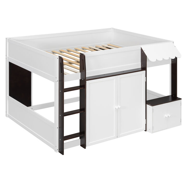 Merax Full Size Whimsical House Loft Bed with Awning & Open Play Zone
