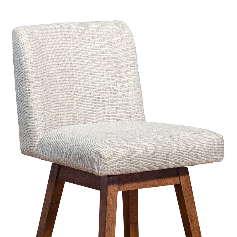 Basila Swivel Stool in Brown Oak Wood Finish with Beige Fabric