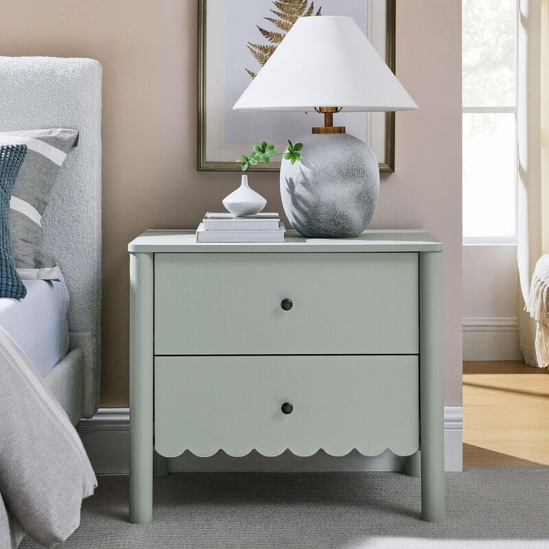 Modway Emmeline Scalloped 2-Drawer Nightstand in Sage image number 1