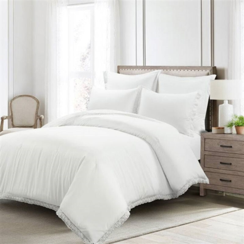 5-Piece Lightweight Polyester Comforter Set with Lace Trim